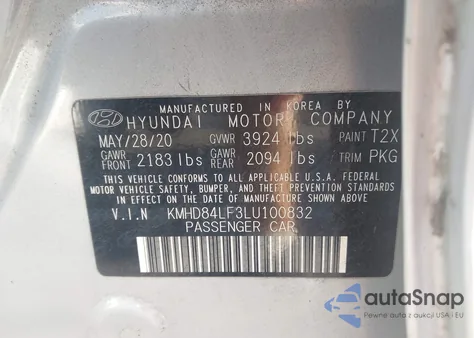 2020 Hyundai Elantra Value Edition from USA, damaged, VIN KMHD84LF3LU100832